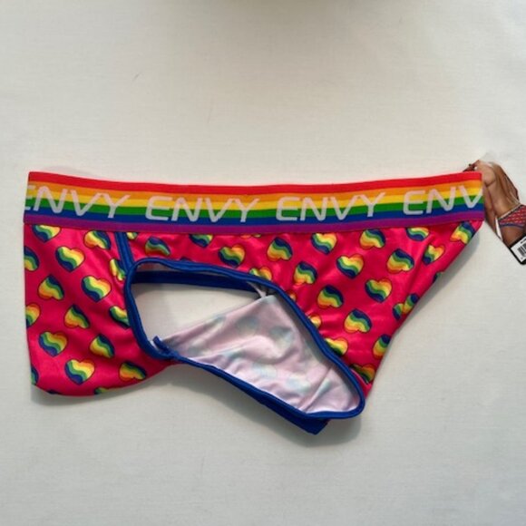 ENVY Size "S/M" Rainbow Hearts PRIDE Briefs - Fuchsia/Blue/PRIDE Colors - Picture 6 of 7